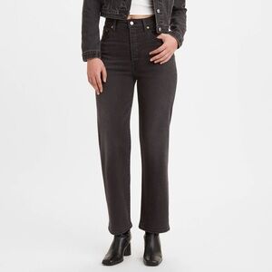 LEVI’S Women’s Ribcage Straight Ankle Jeans in Black Rinse Medium Stretch Denim